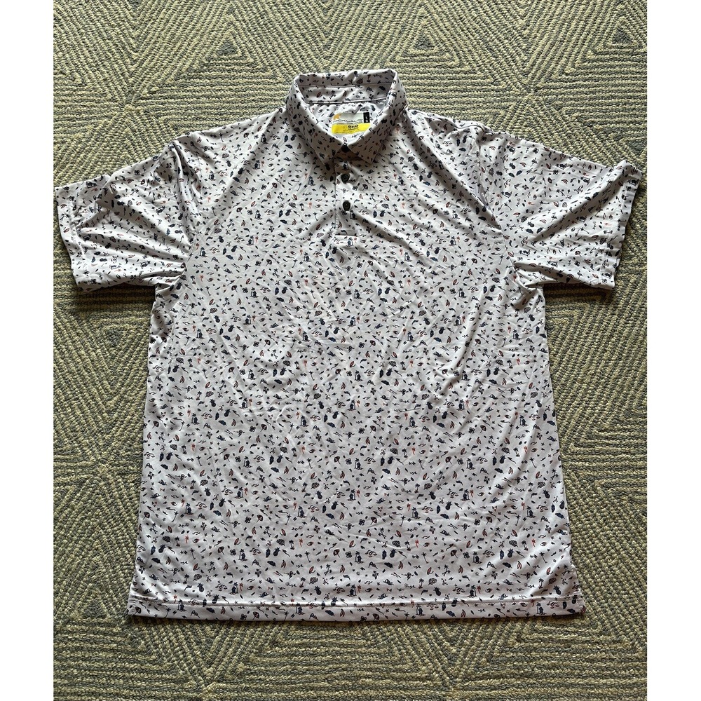 Nicklaus Eco-Choice‎ Polo Shirt - Beach Theme - White/Blue/Pink - Large
